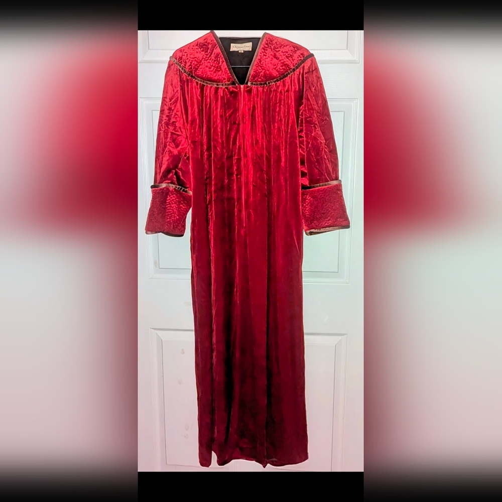 Dior Elegant Red Velvet Dressing Gown